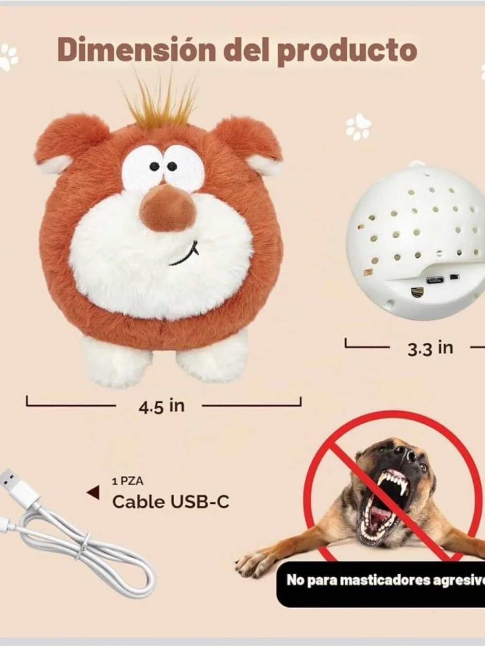 Plush Orange and White Squeaky Pet Toy - Soft Round Cheeky Character